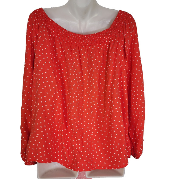 Maurices Womens Polka Dot Off The Shoulder Blouse Crochet Long Sleeve Size XL - Picture 2 of 12